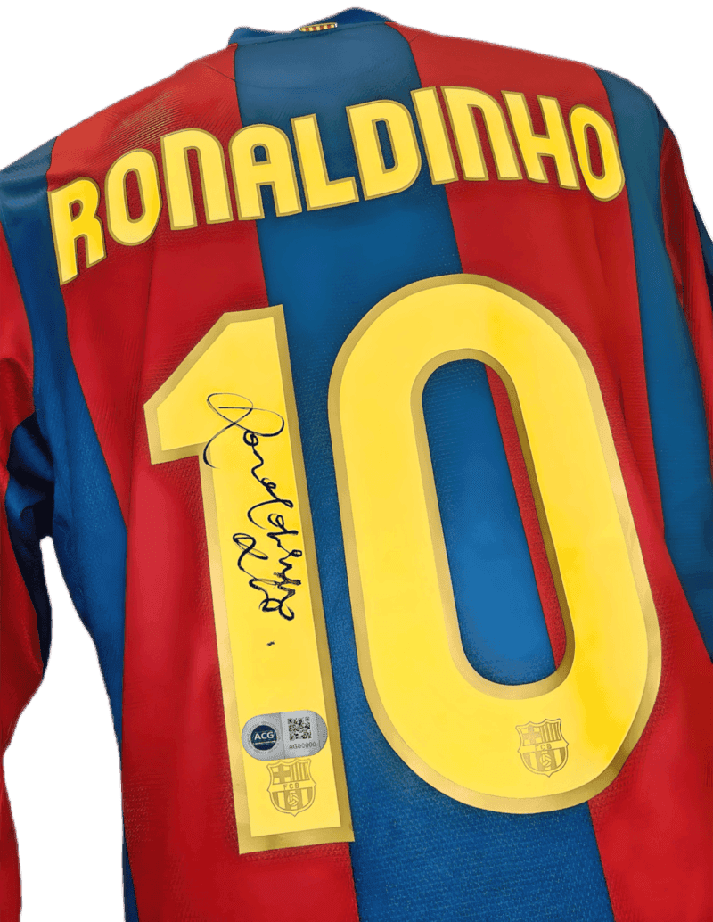 Image of a signed Ronaldinho Barscelona FC shirt